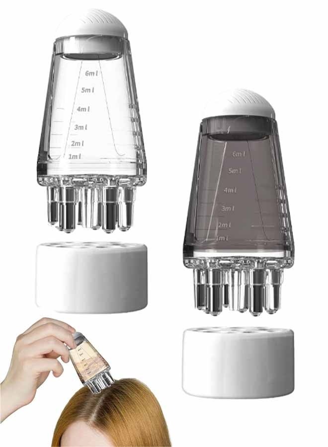 مجموعة زجاجات تطبيق الزيت، موزع لعلاج فروة الرأس سعة 6 مل مع رؤوس تدليك، عبوة من قطعتين، شفاف ورمادي - Image 1